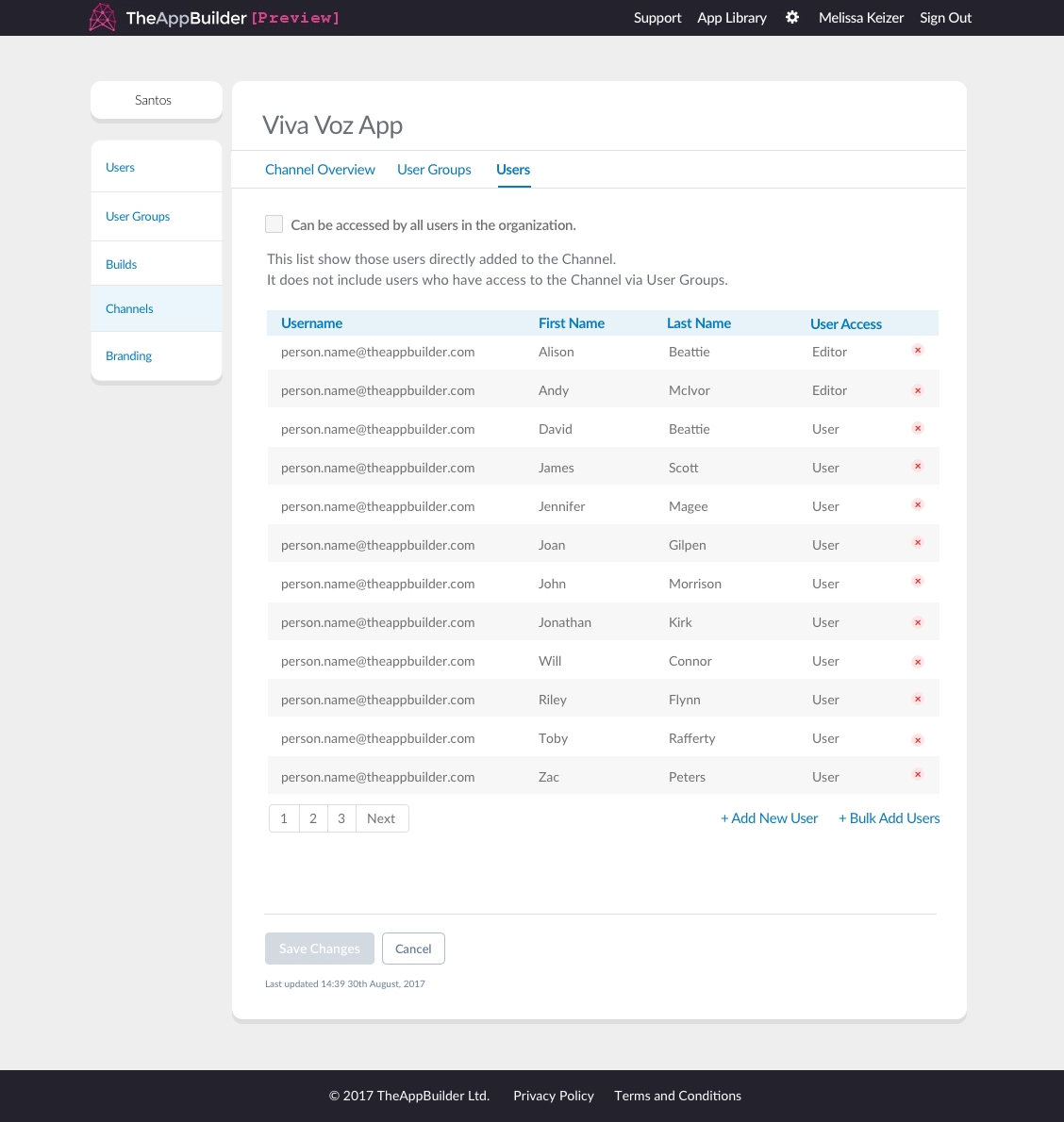 Table showing pagination