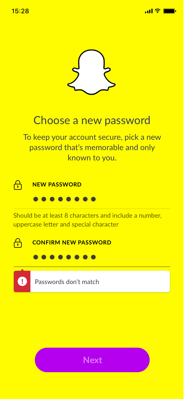 Choose password screen